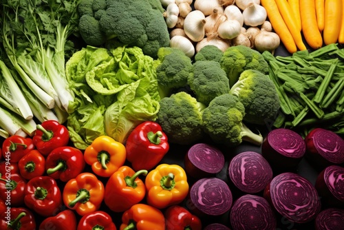 a variety of raw vegetables sorted by color