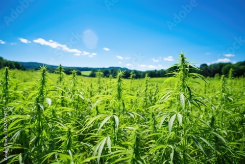 hemp field thriving under the sunlight, showcasing cannabis agriculture