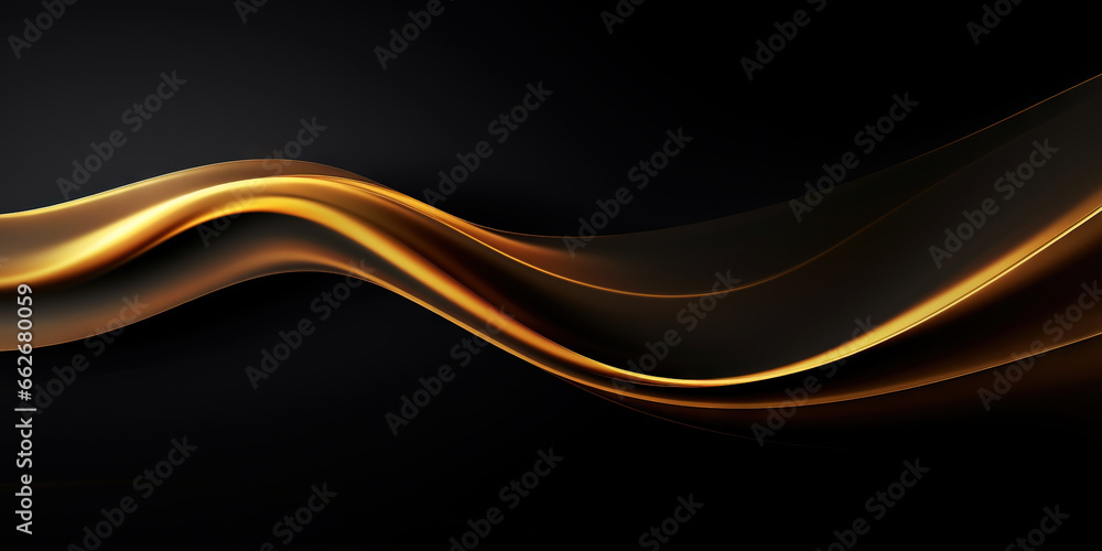 Fototapeta premium Abstract background with realistic golden and black wavy fluid shape. Interwined gold stripes. Generative AI