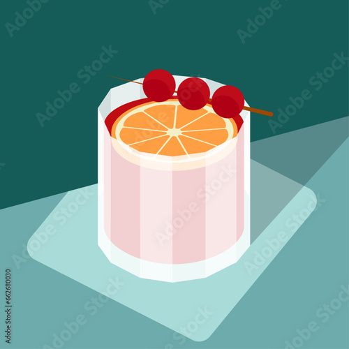 A glass of alcohol and a snack to accompany the alcohol. Vector illustration