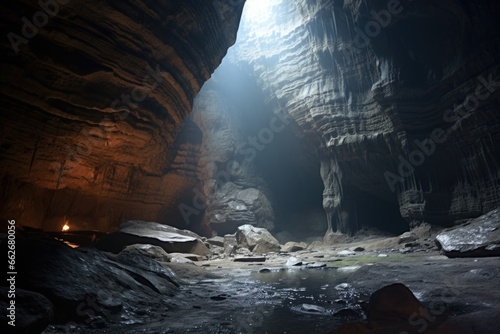 Foto a wide, echoing cavern inside a massive cave system