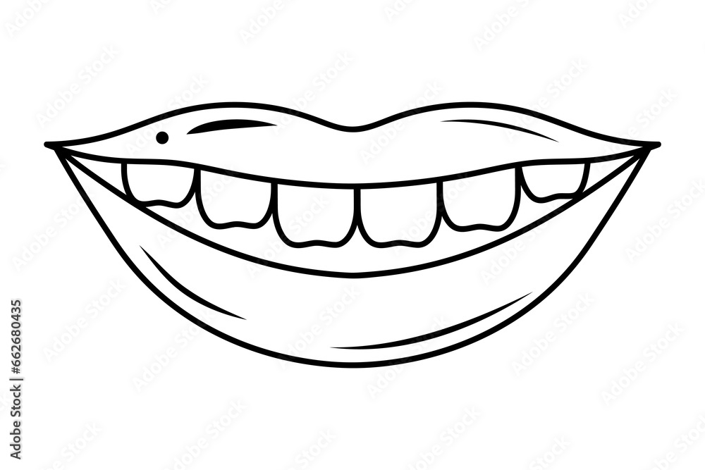 Human mouth with straight teeth in a smile. Linear doodle icon. Corrective Orthodontics. Dental care. Human mouth with straight teeth in a smile. Linear doodle icon. Corrective Orthodontics. Dental care.