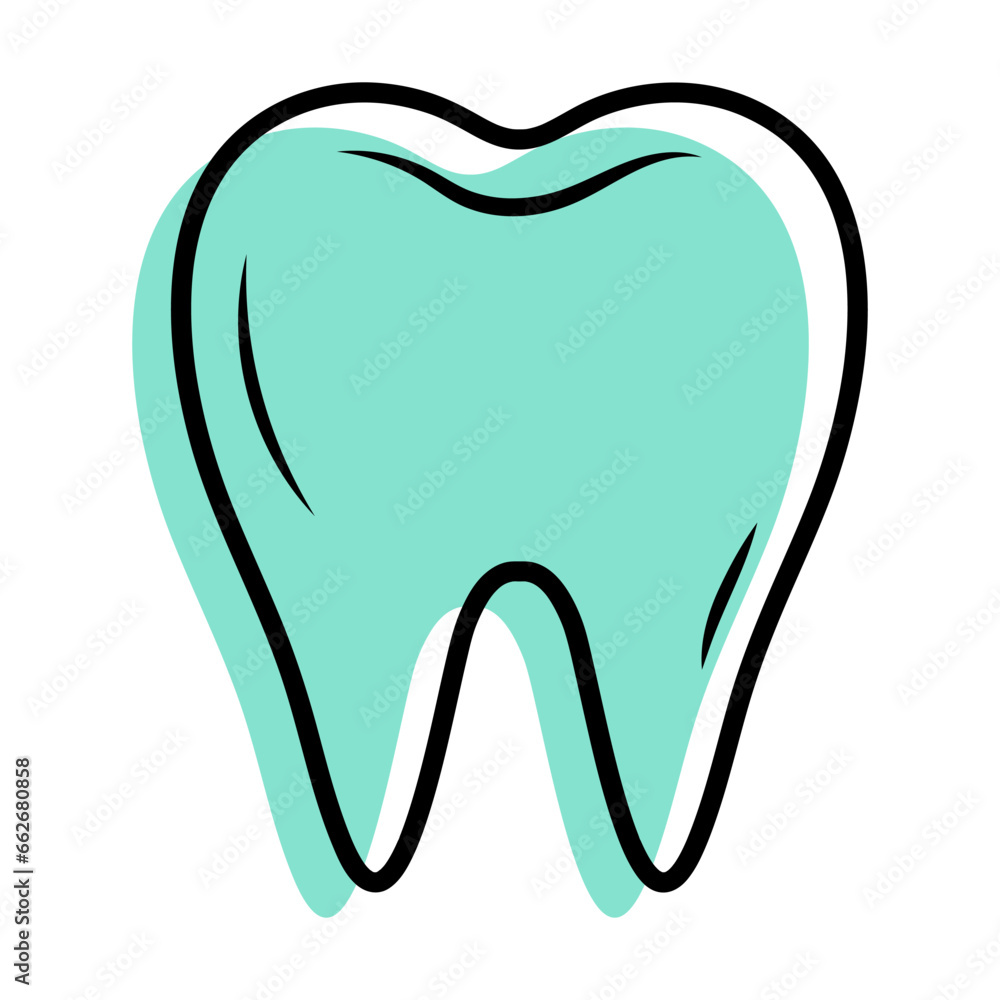 Tooth linear doodle icon with blue shape. Dental care. Dental treatment symbol. Corrective Orthodontics. Tooth linear doodle icon with blue shape. Dental care. Dental treatment symbol. Corrective Orthodontics.