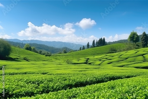 tea estate rows of bushes in bright daylight © altitudevisual