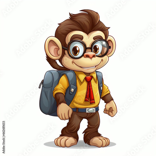 Monkey School Student Cartoon Character Vector Graphic