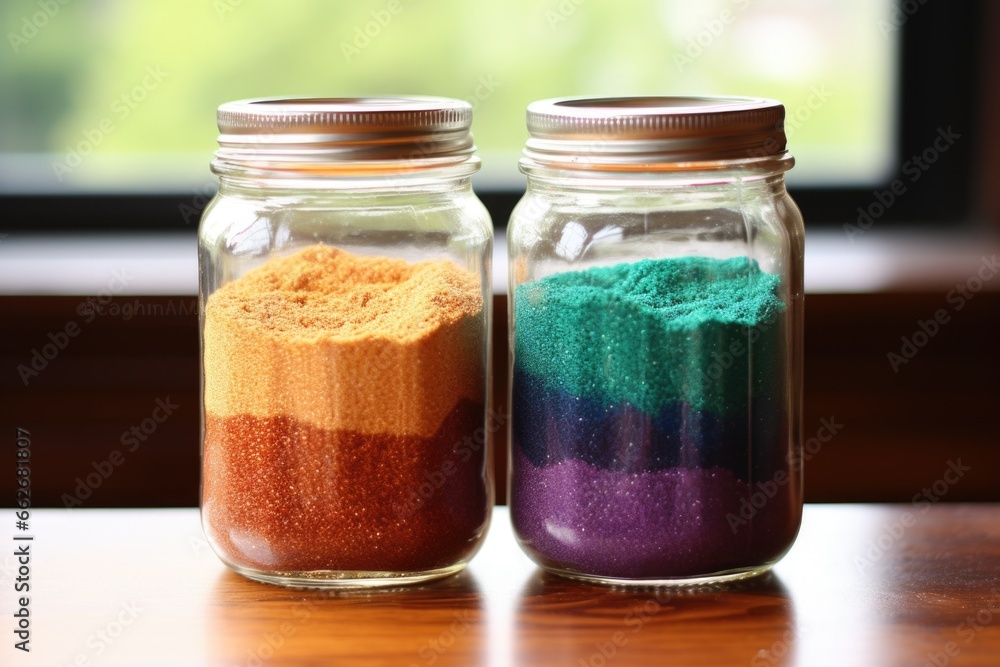 two different colored sand mixed together in a glass jar two different colored sand mixed together in a glass jar