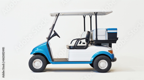 Blue Golf cart golfcart isolated on white background photo