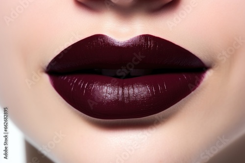 dark lipstick on a white surface contrasted with bright veneers