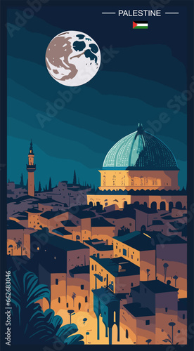 Palestine travel poster | banner design | night view | destination