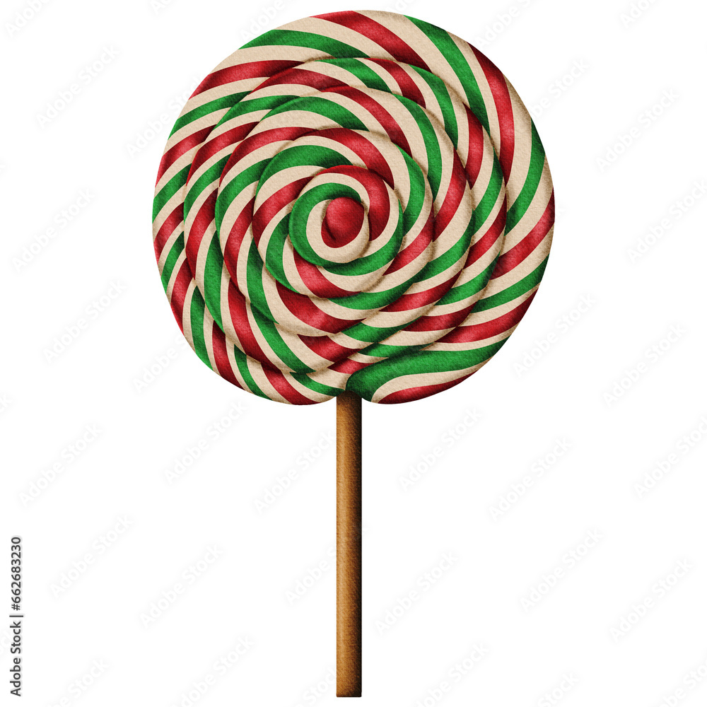 Cute realistic christmas lollipop with red green and wthite stripes