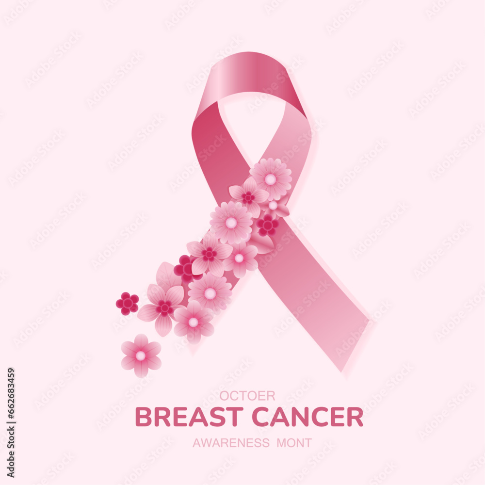 Fototapeta premium Breast cancer awareness month banner, with pink ribbon symbol. health care concept