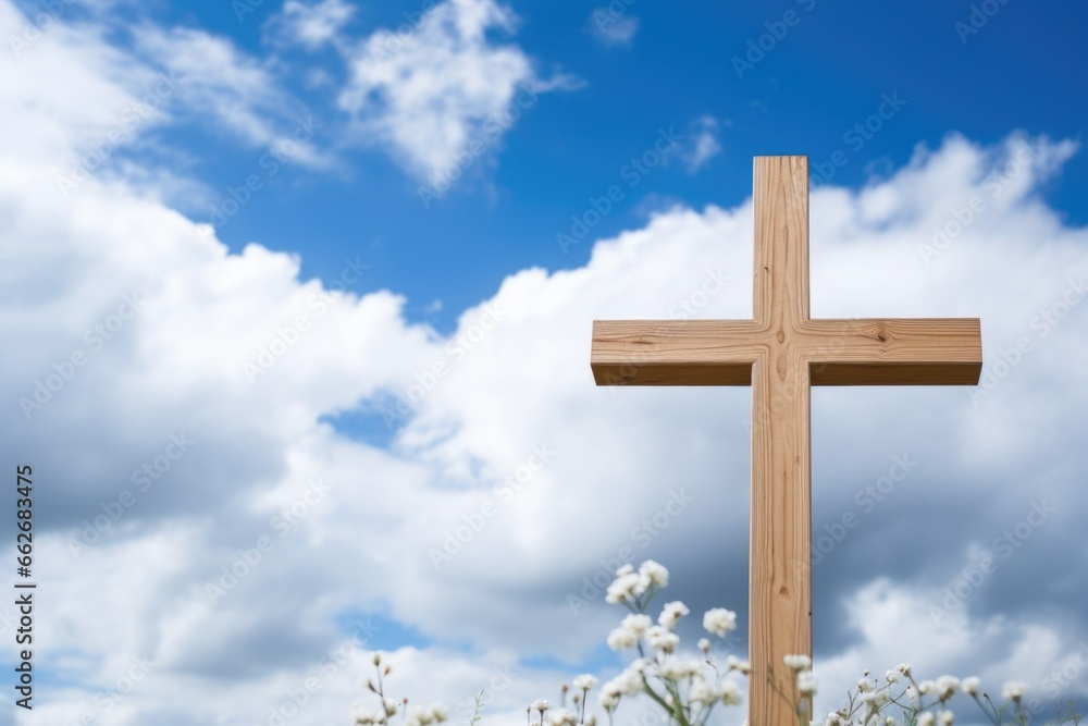 wooden cross against cloudy sky wooden cross against cloudy sky