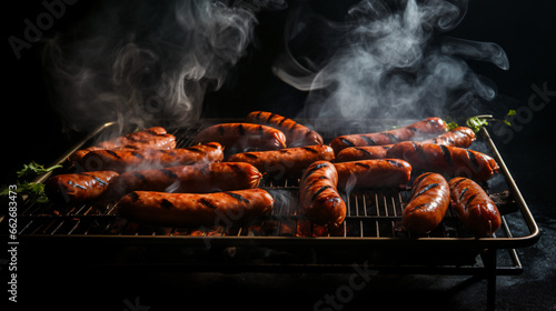 Grilled sausages smoke