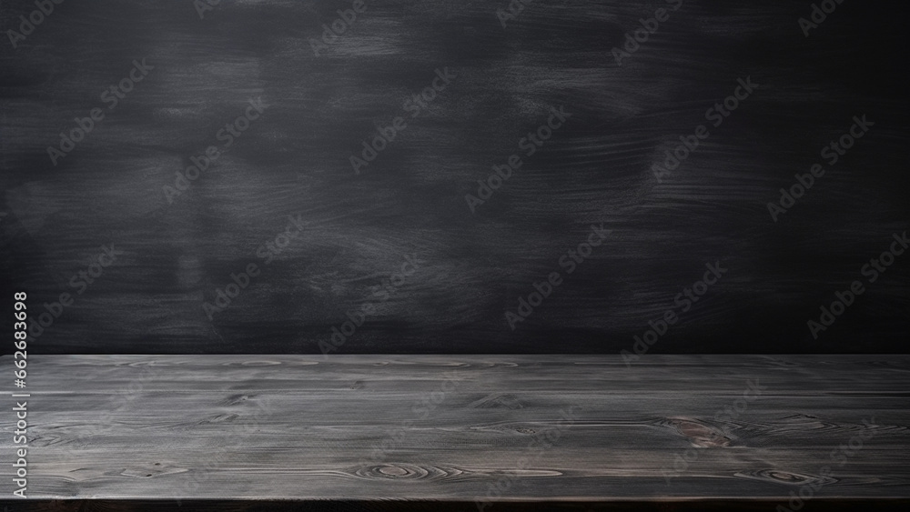 Obraz premium Dark wooden table and wooden wall with carbon pattern, for product display