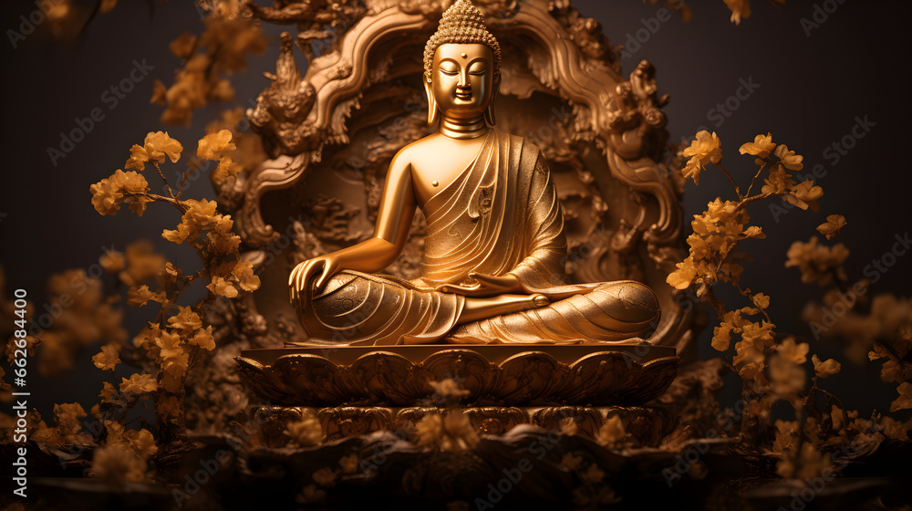 Fototapeta premium Golden Buddha statue symbol of spirituality and meditation