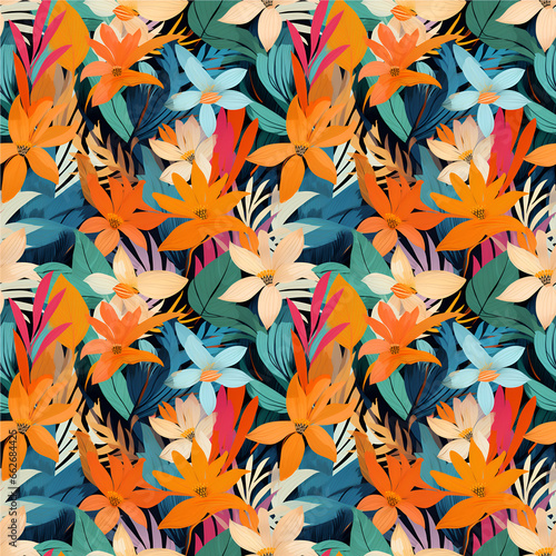 Seamless modern colorful tropical floral pattern background, Cute botanical abstract contemporary, Hand drawn unique print, , fashionable print for textiles, wallpaper and packaging