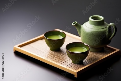 japanese ceremonial tea set with matcha powder