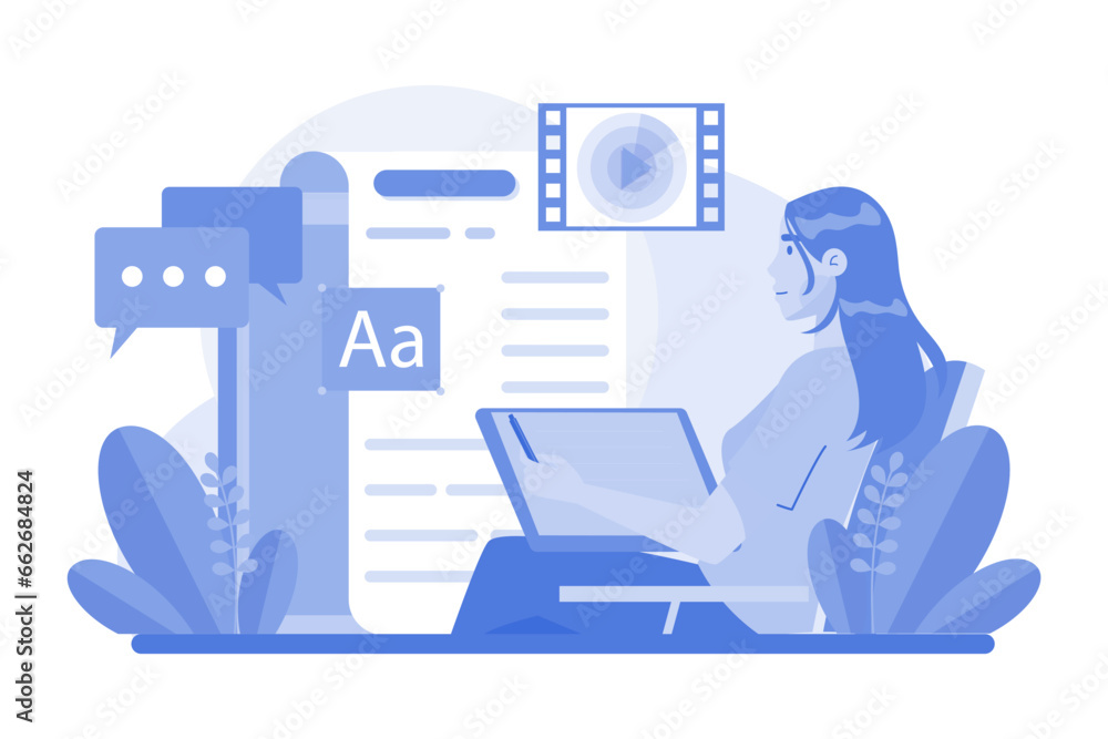 Blogger girl writes articles and videos for a blog Blogger girl writes articles and videos for a blog