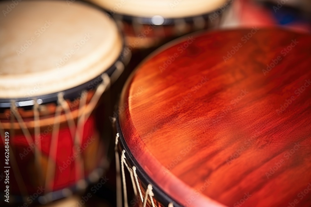 close-up of djembe drumheads close-up of djembe drumheads