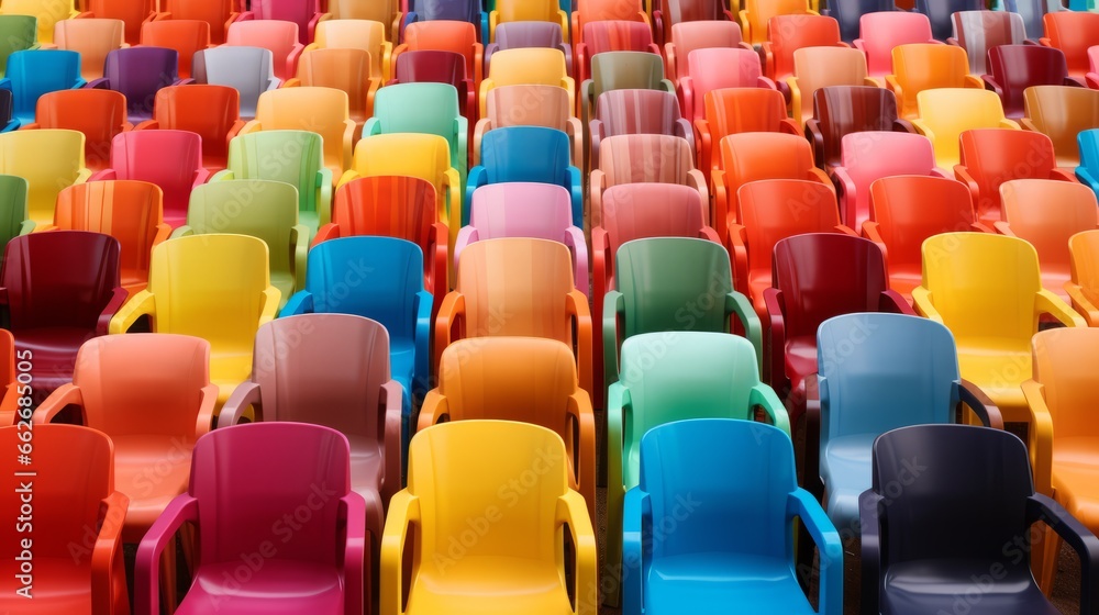 Fototapeta premium Colorful retro plastic chairs. Generative AI