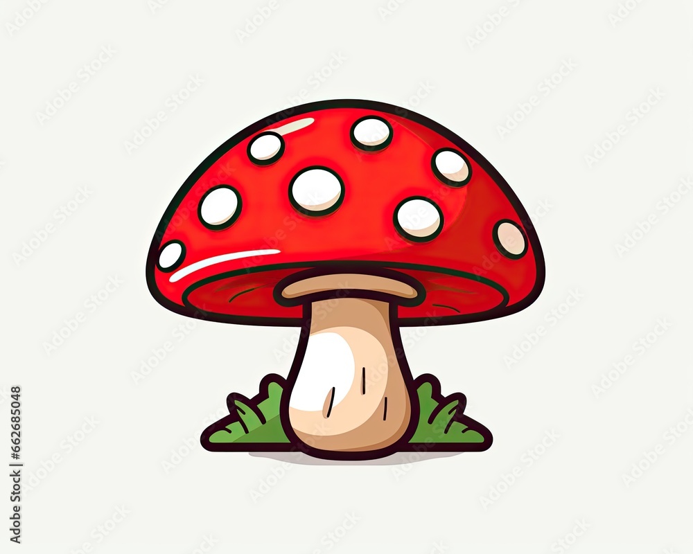 Whimsical Red Mushroom with Playful Polka Dots in a Simple Illustrative Style - Generative AI Whimsical Red Mushroom with Playful Polka Dots in a Simple Illustrative Style - Generative AI