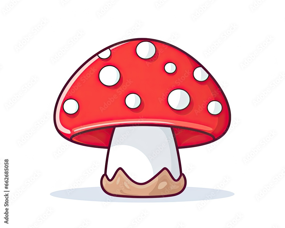 Whimsical Red Mushroom with Playful Polka Dots in a Simple Illustrative Style - Generative AI Whimsical Red Mushroom with Playful Polka Dots in a Simple Illustrative Style - Generative AI