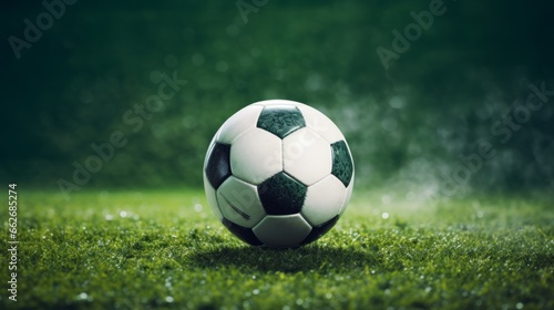 Soccer ball on green grass, Generative AI © AIExplosion