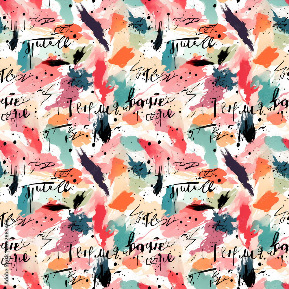 Fototapeta premium Seamless of writing pattern, abstract, lettering pattern brush pattern and texture background, Emotional tender romantic feeling, Paint wash bleeds in paper, Design for fabric, print, cover, banner,
