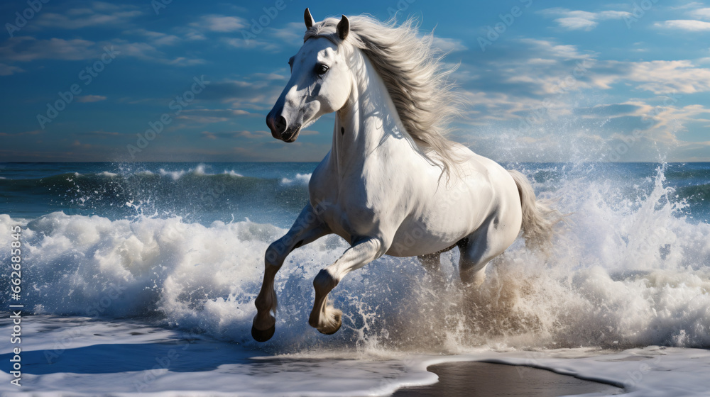 Horse galloping seaside