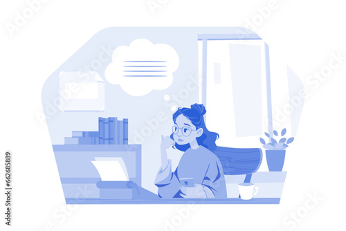 Female writer is thinking to find ideas
