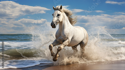 Horse galloping seaside