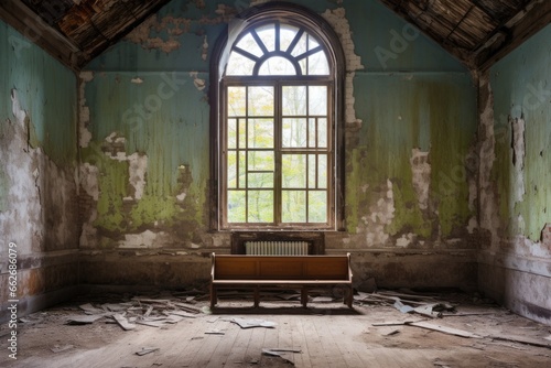 Fotografija abandoned chapel with boarded windows