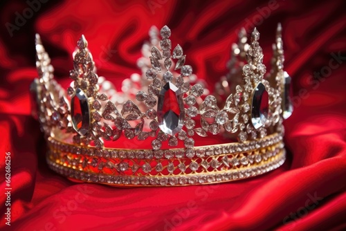 close-up of the papal tiara on red velvet