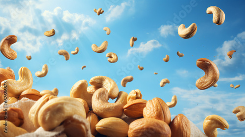 Cashew nuts flying background