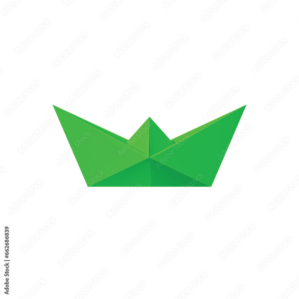 Realistic Detailed 3d Green Folded Paper Boat Empty Mockup Template. Vector illustration of Simple Origami Ship Toy Realistic Detailed 3d Green Folded Paper Boat Empty Mockup Template. Vector illustration of Simple Origami Ship Toy