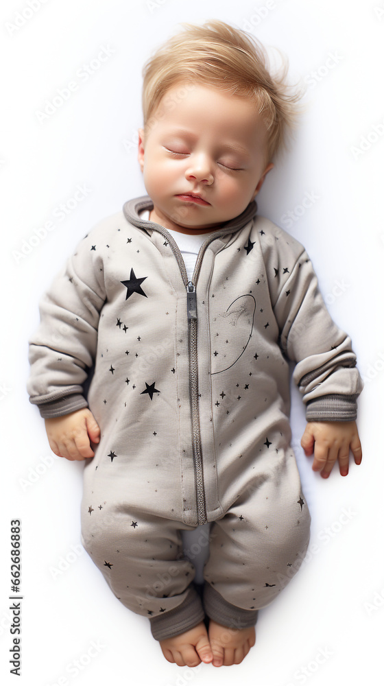 Sleeping baby, top view, white background. Sleeping baby, top view, white background.