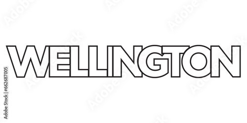 Wellington in the New Zealand emblem. The design features a geometric style, vector illustration with bold typography in a modern font. The graphic slogan lettering.