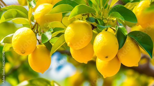 Reife Zitronen auf einem Zitronenbaum. Generiert mit KI photo