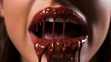 Female mouth eating splash chocolate
