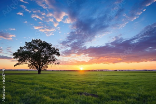 a peaceful sunset landscape captured across vast country fields