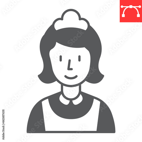 Maid glyph icon, woman cleaner and hotel services, cleaning lady vector icon, vector graphics, editable stroke solid sign, eps 10.