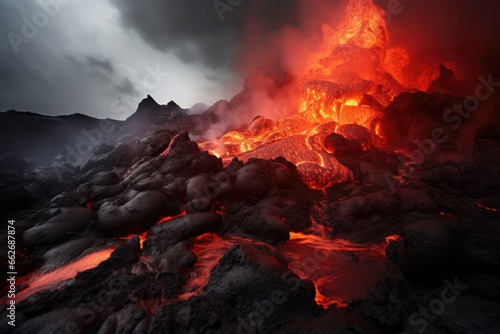 volcanic eruption with smoke and lava