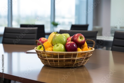 fresh fruit basket on an office meeting table