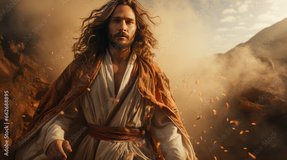 Jesus Christ's Divine Presence Amid Mountain Landscape