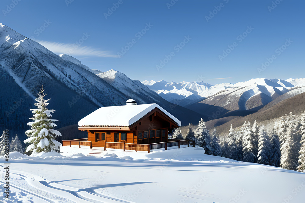 house in the mountains in winter