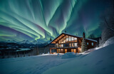 house in the night - Northern lights aurora borealis