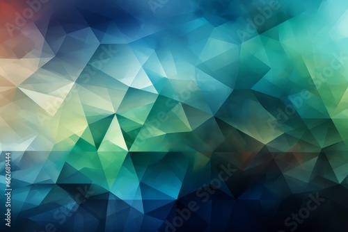 Background of blue and green gradient triangles forming a visually appealing design, Generative AI