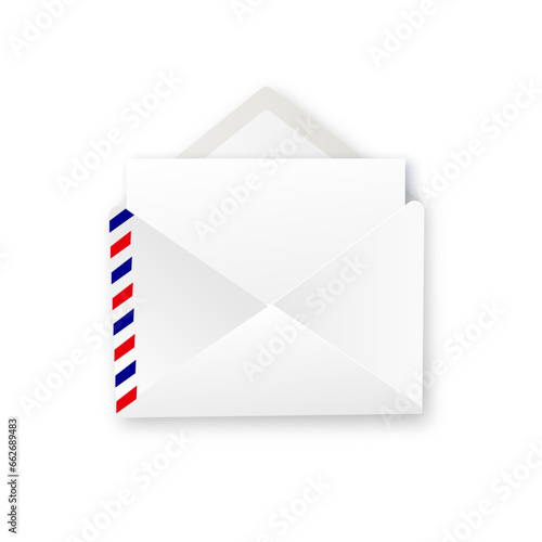 Realistic white envelope in different positions. Folded and unfolded envelope mockup isolated on a white background. Vector