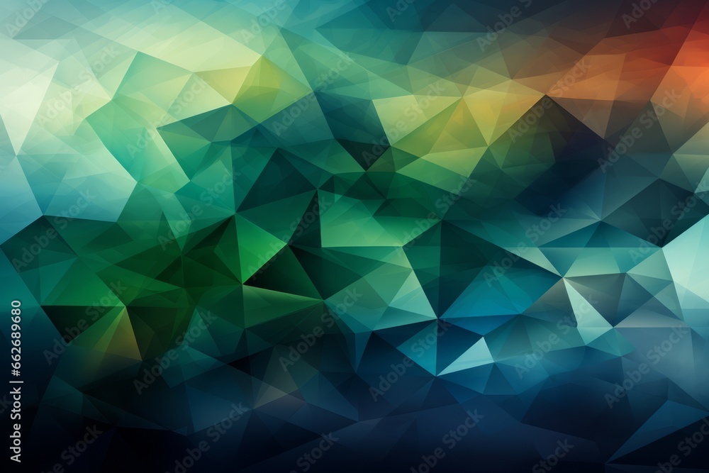 Background of green and blue gradient triangles forming a dynamic composition, Generative AI