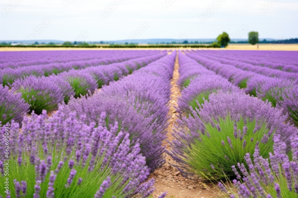 lavender field with rows of blooming purple plants